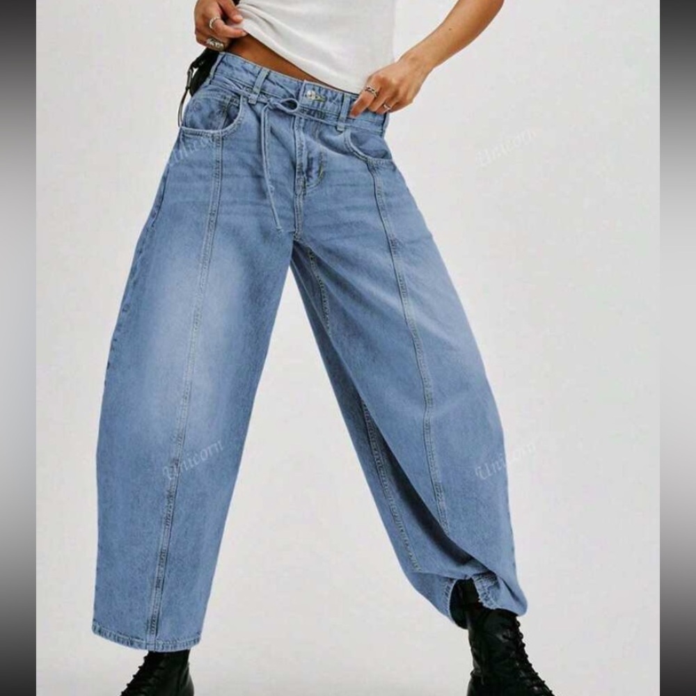 SHEIN Tie-Waist Barrel/Banana Leg Jeans